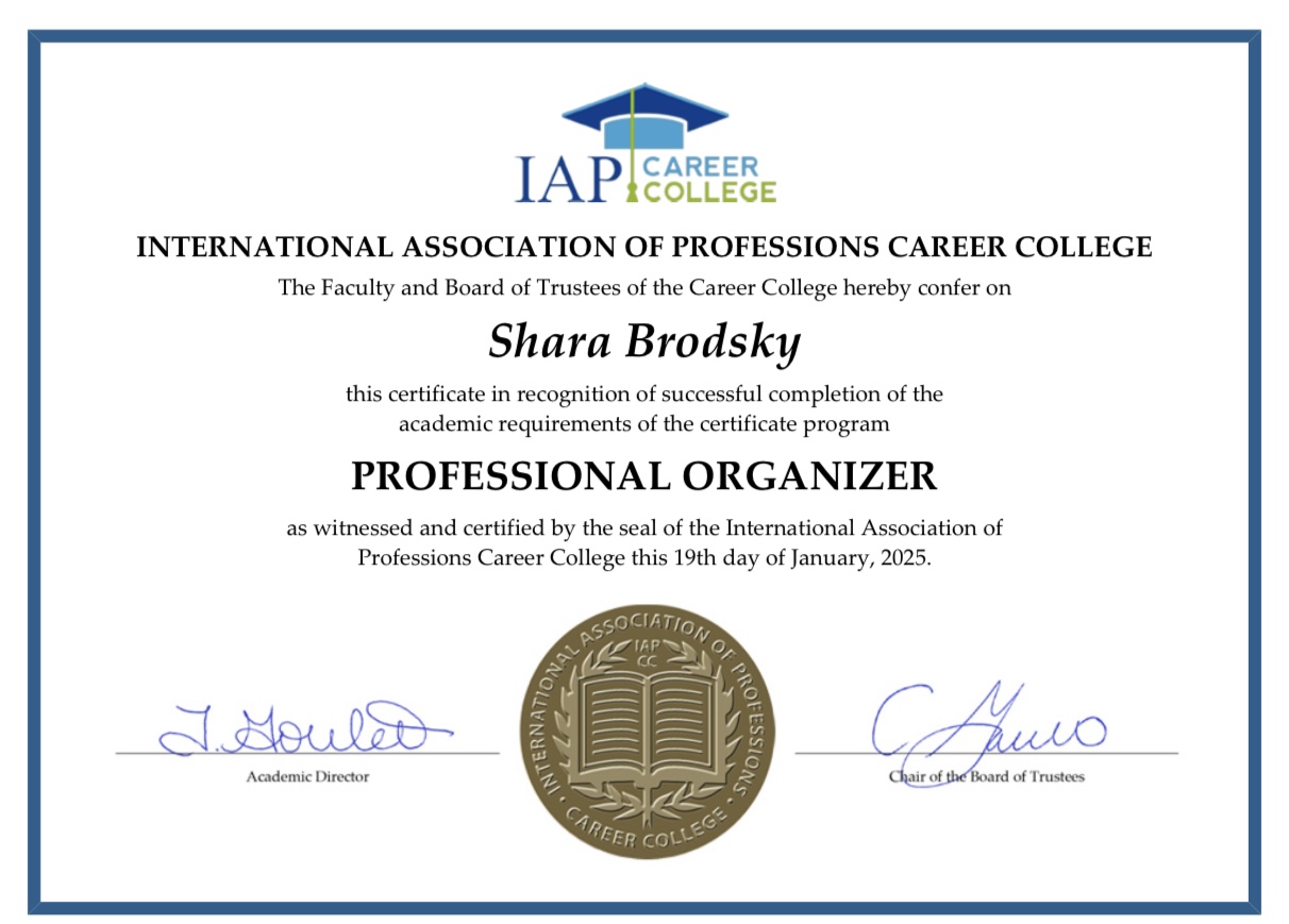 Shara Brodsky - Professional Organizer International Associate of Professionals Shara Brodsky