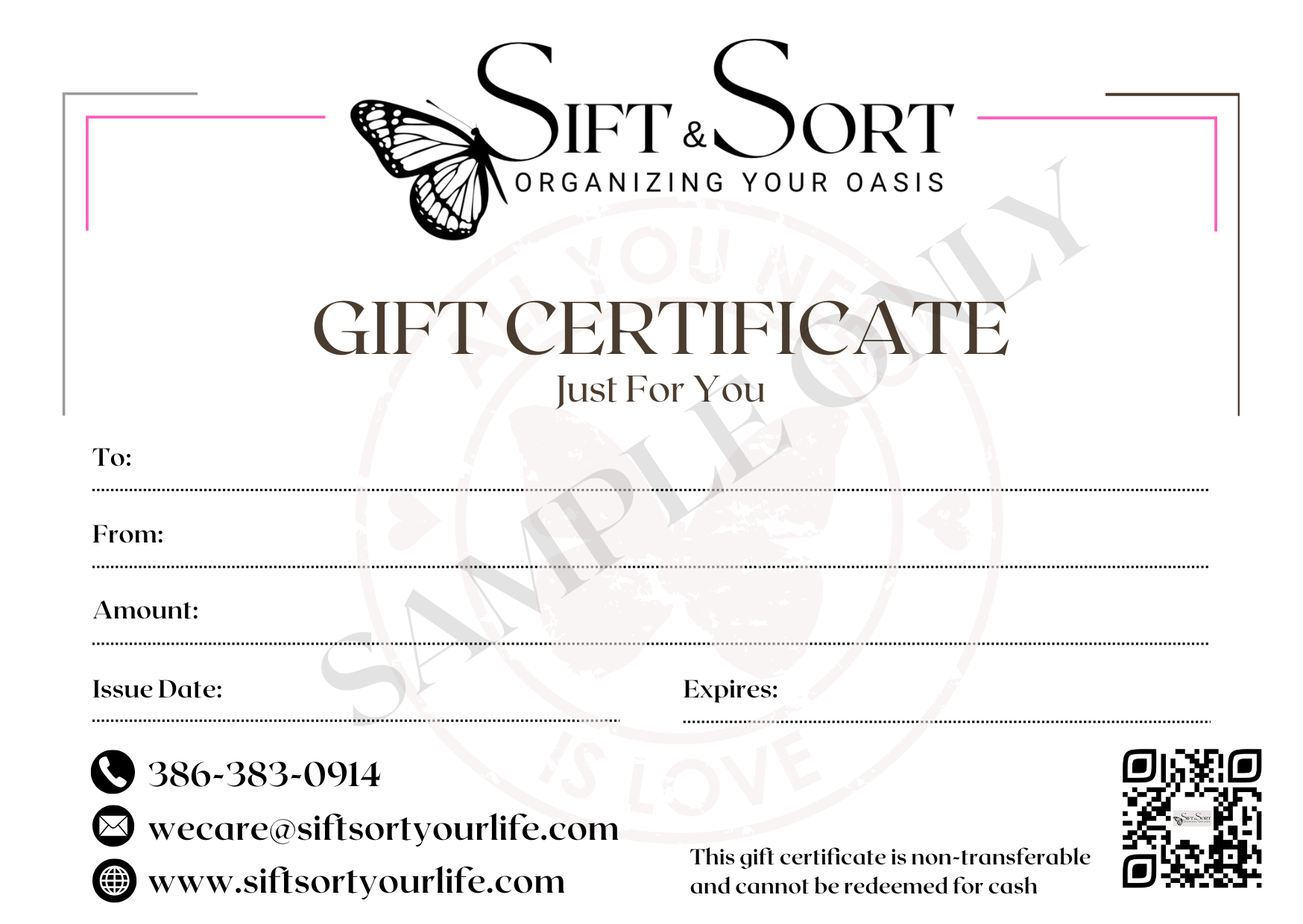 Organizing and Declutter Gift Certificate from Sift & Sort