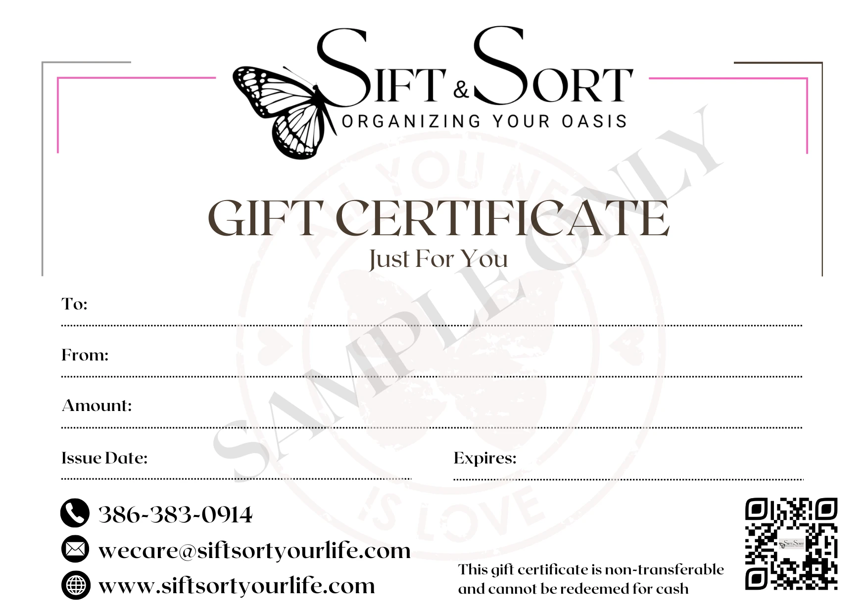 Sift & Sort gift certificate available